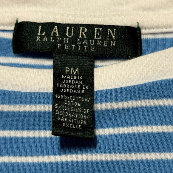 Lauren Ralph Lauren Women's Petite Blue & White Striped Cotton T-Shirt PM - Picture 5 of 5
